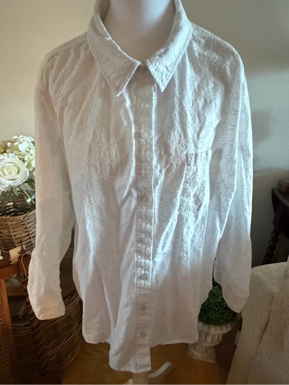 Tommy Hilfiger White Eyelet Button-Down Shirt